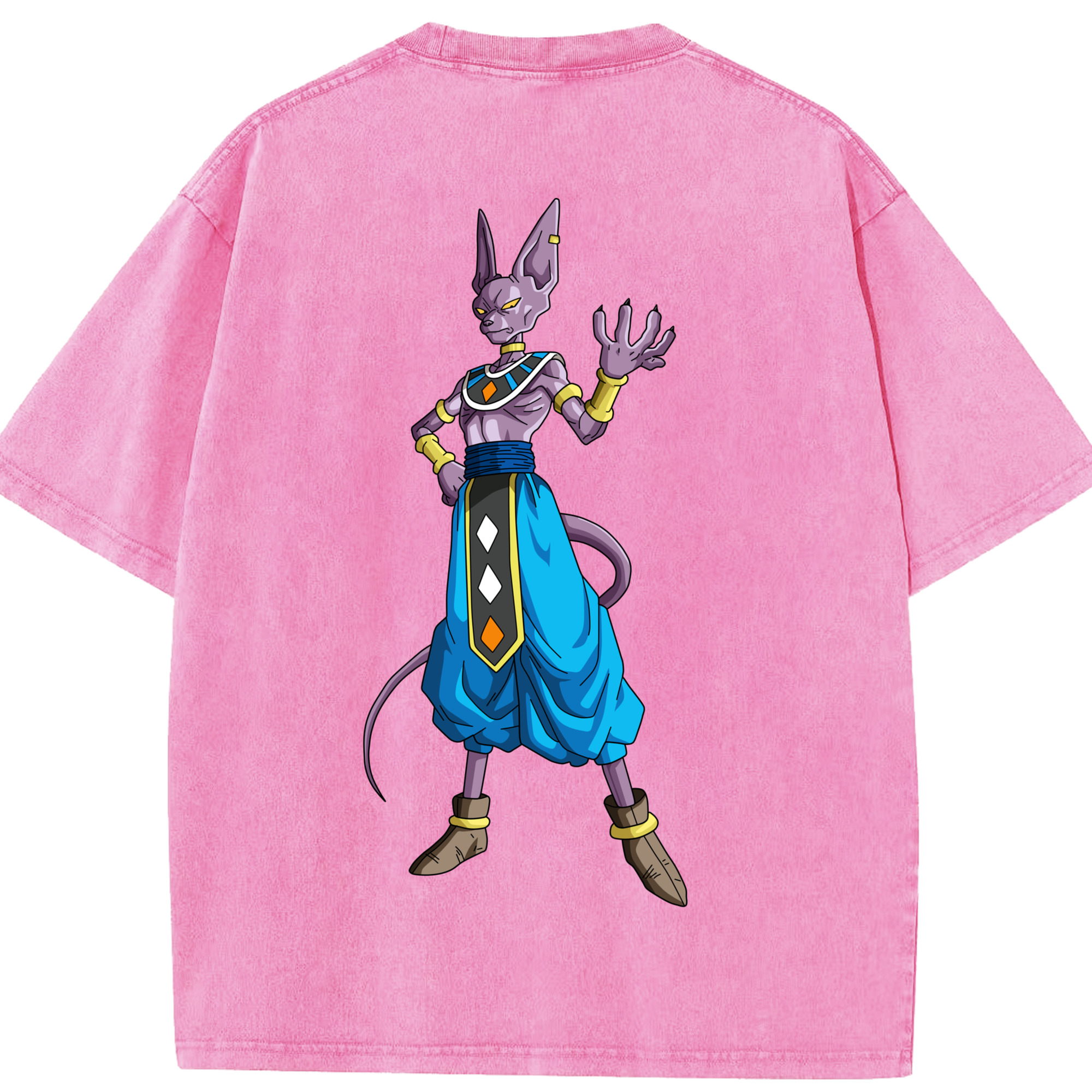 （画像用） ドラゴンボール ビルス 破壊神ビルス DRAGON BALL Beerus Birusu 綿100% ヴィンテージ風 半袖Tシャツ（背面プリント）